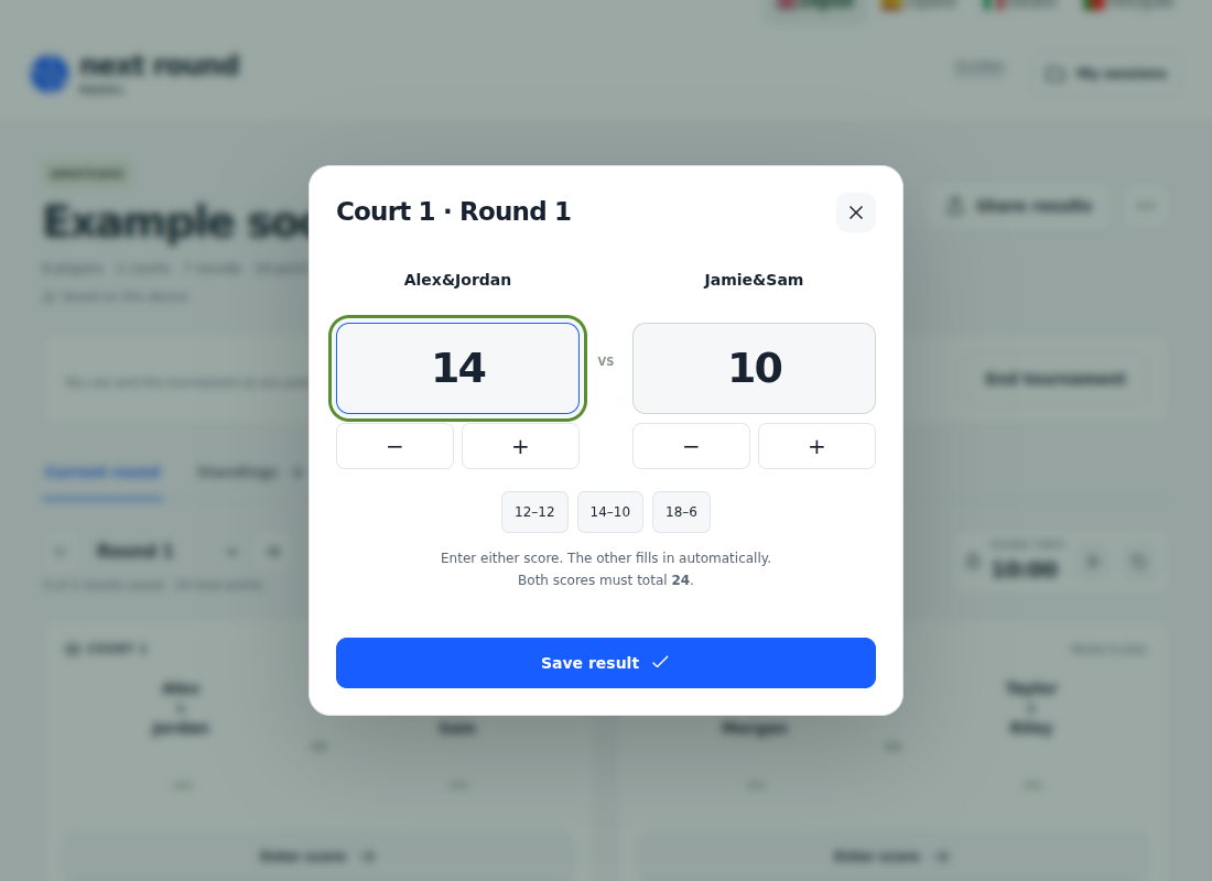 3. Inserire un risultato — Next Round Padel