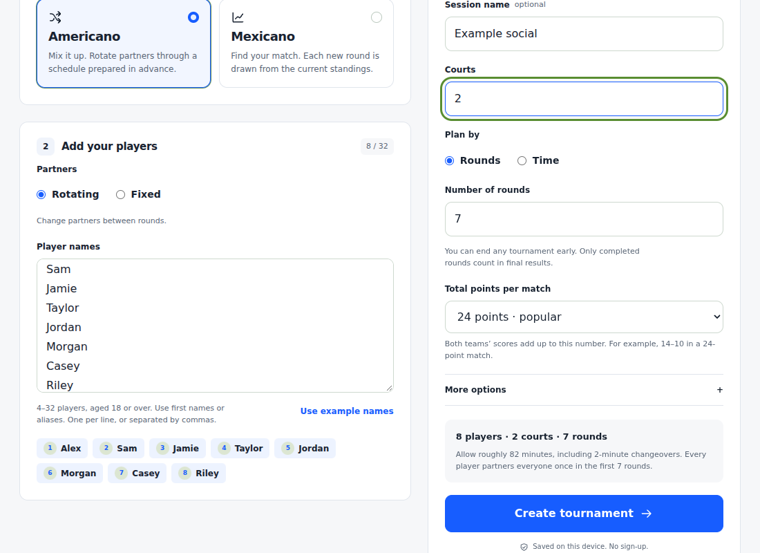 1. Configurazione — Next Round Padel