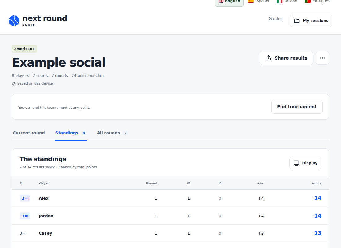 4. Classifica — Next Round Padel